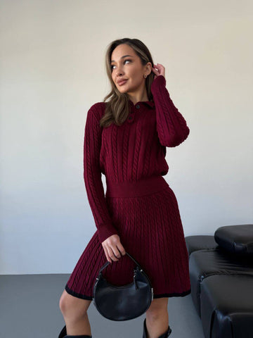 Elegantní dámský úpletový komplet – sukně a svetr