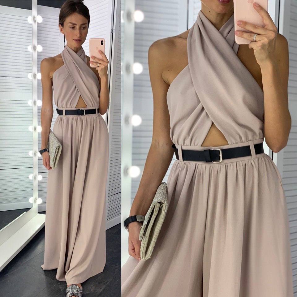 Letní overal s otevřenými zády béžová