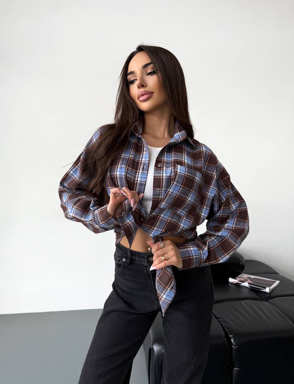 Stylová kostkovaná košile s volným střihem