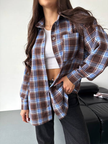 Stylová kostkovaná košile s volným střihem