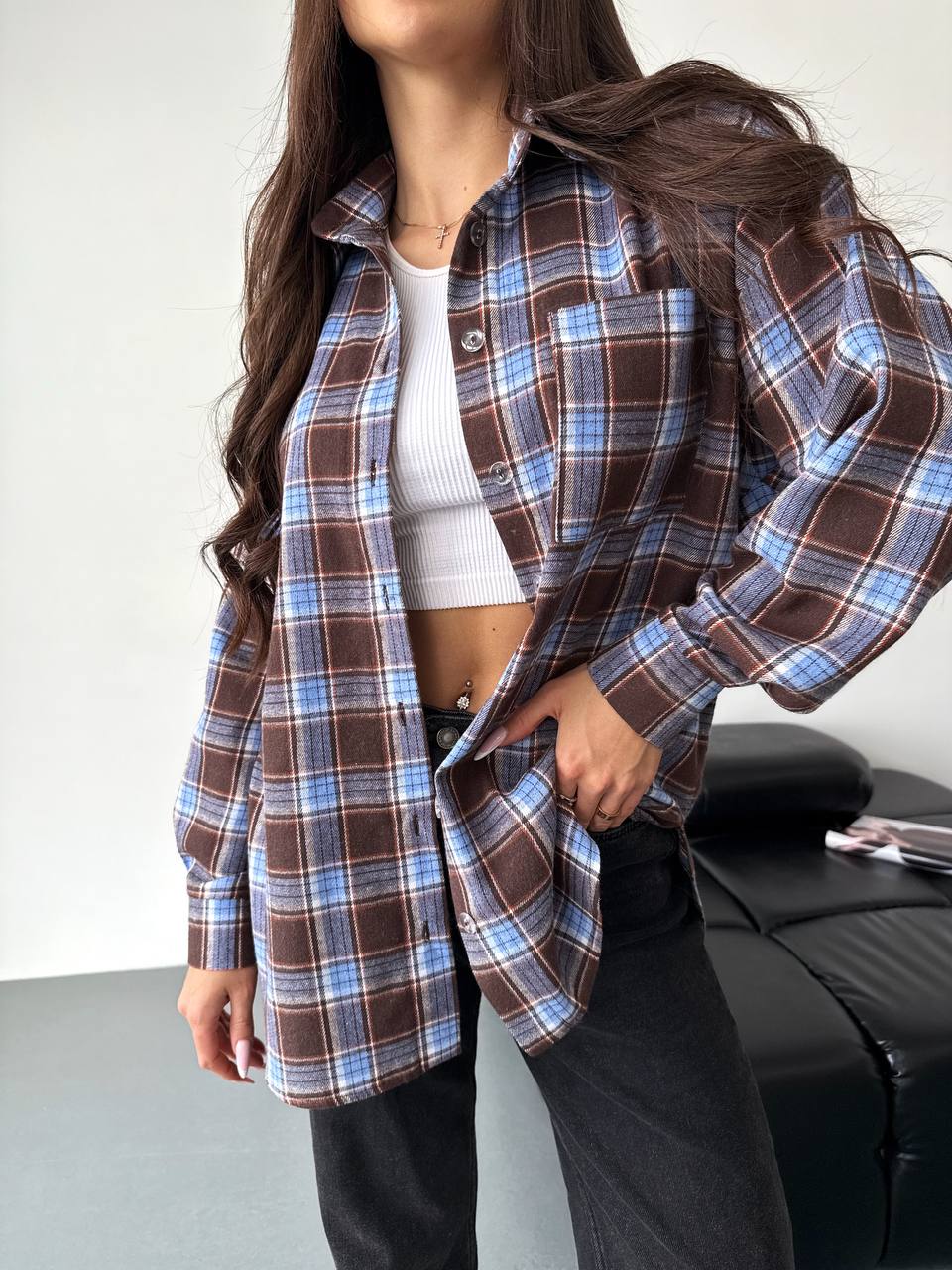 Stylová kostkovaná košile s volným střihem