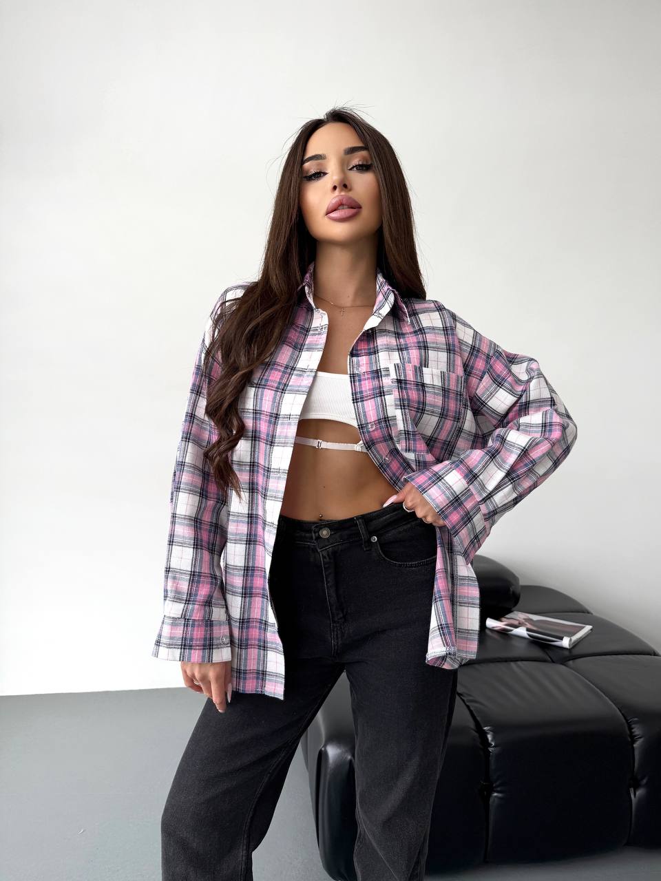 🤍 Stylová kostkovaná košile s volným střihem