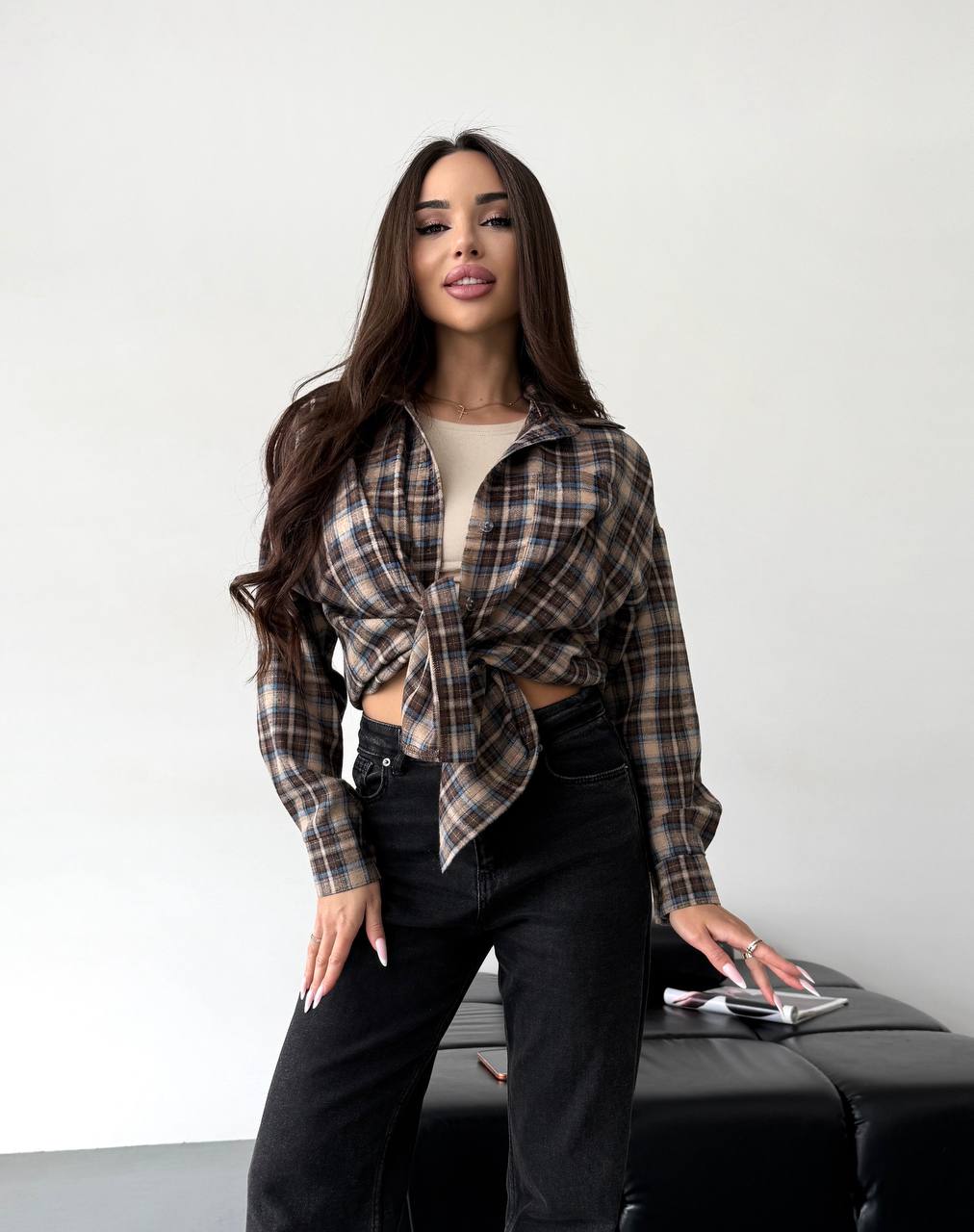 Stylová kostkovaná košile s volným střihem