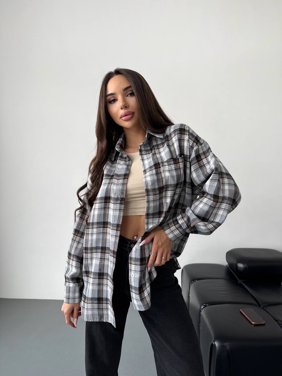 🤍 Stylová kostkovaná košile s volným střihem