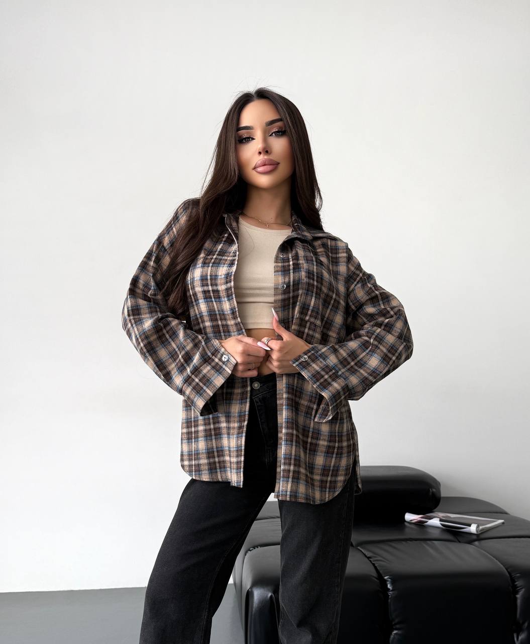 Stylová kostkovaná košile s volným střihem