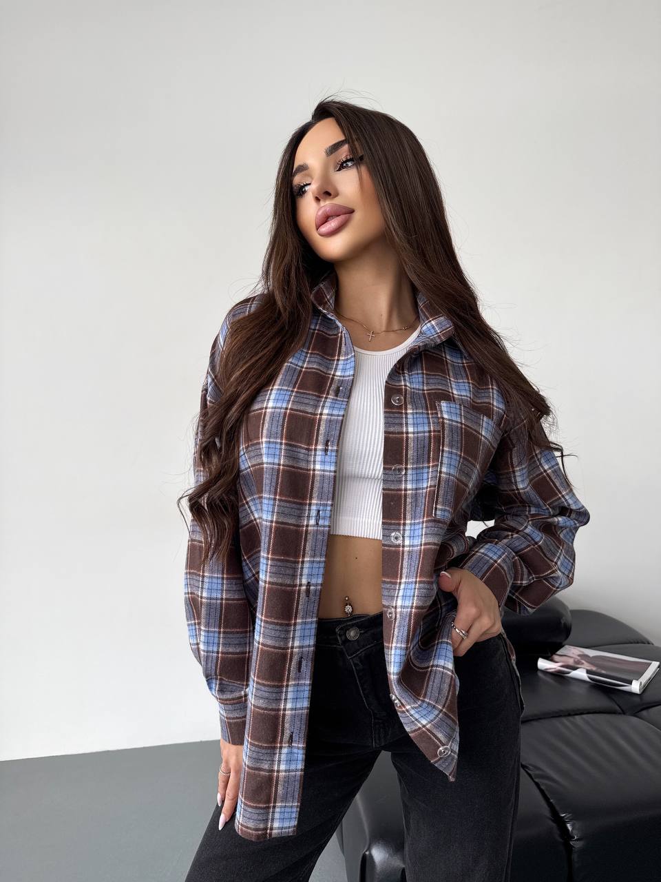 Stylová kostkovaná košile s volným střihem