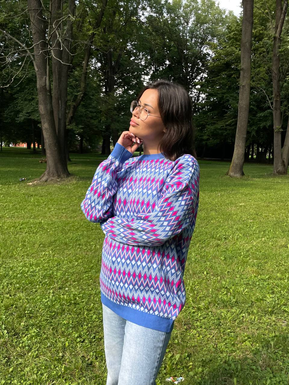 Elegantní svetr–tunika s velmi pěkným vzorem